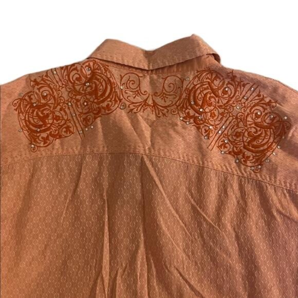 Lamasini Shirt Mens XL Orange Button Cotton Blend LS Western Rhinestone Cowboy - Picture 5 of 7